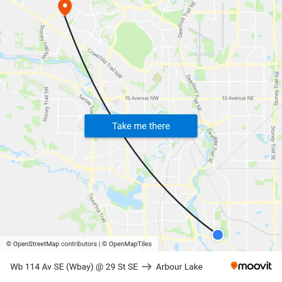 Wb 114 Av SE (Wbay) @ 29 St SE to Arbour Lake map