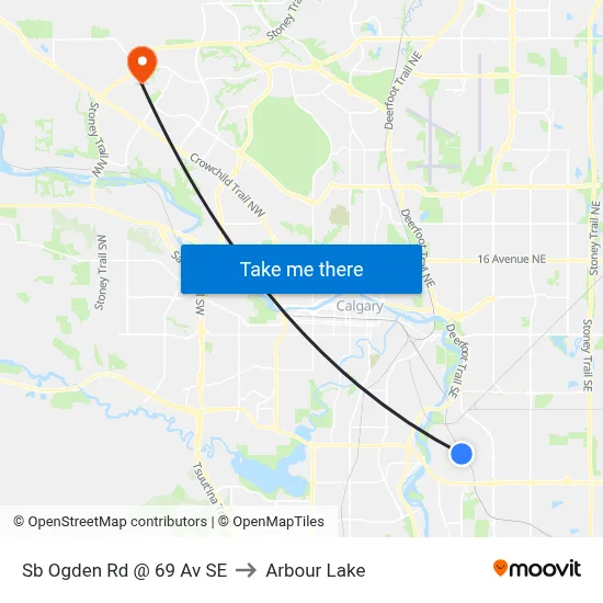 Sb Ogden Rd @ 69 Av SE to Arbour Lake map