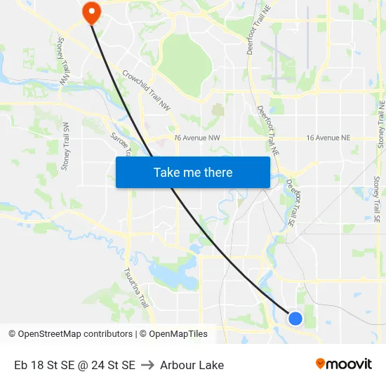 Eb 18 St SE @ 24 St SE to Arbour Lake map