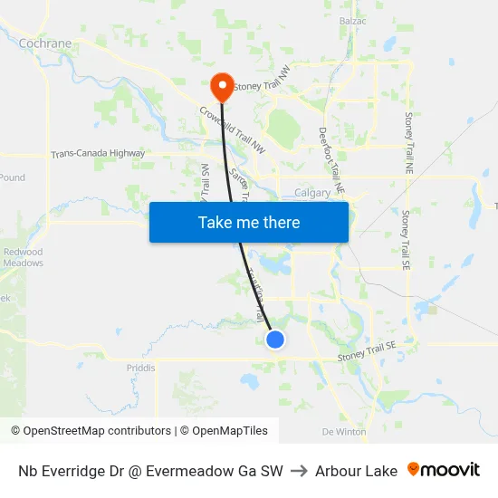 Nb  Everridge Dr @ Evermeadow Ga SW to Arbour Lake map
