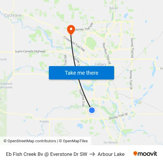 Eb Fish Creek Bv @ Everstone Dr SW to Arbour Lake map