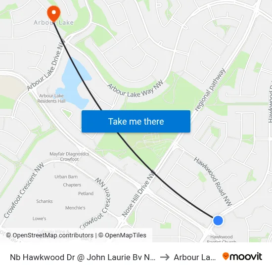 Nb Hawkwood Dr @ John Laurie Bv NW to Arbour Lake map