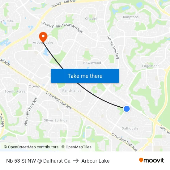 Nb 53 St NW @ Dalhurst Ga to Arbour Lake map