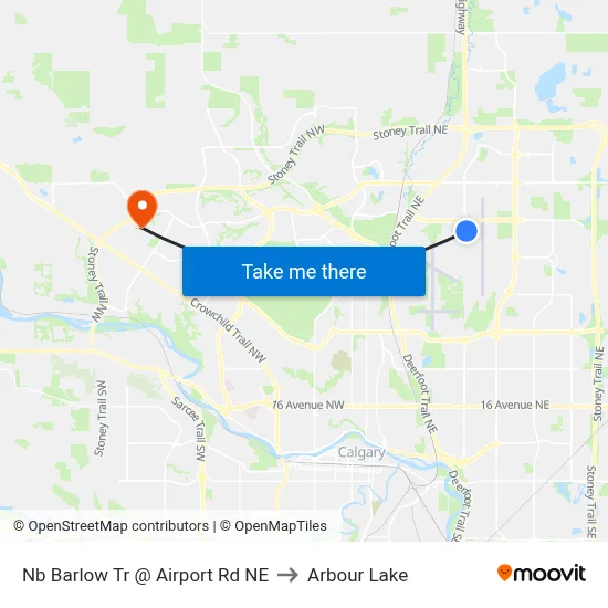 Nb Barlow Tr @ Airport Rd NE to Arbour Lake map
