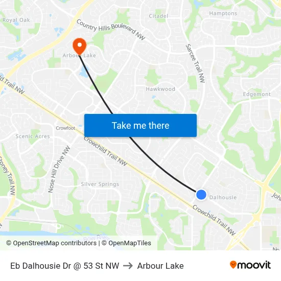 Eb Dalhousie Dr @ 53 St NW to Arbour Lake map