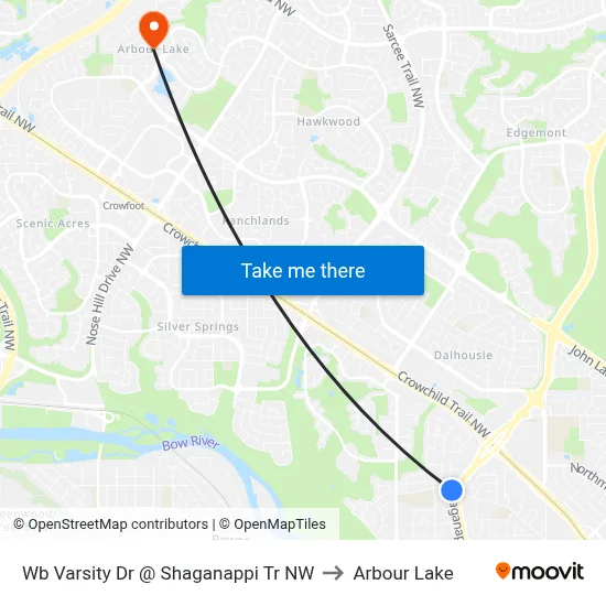 Wb Varsity Dr @ Shaganappi Tr NW to Arbour Lake map