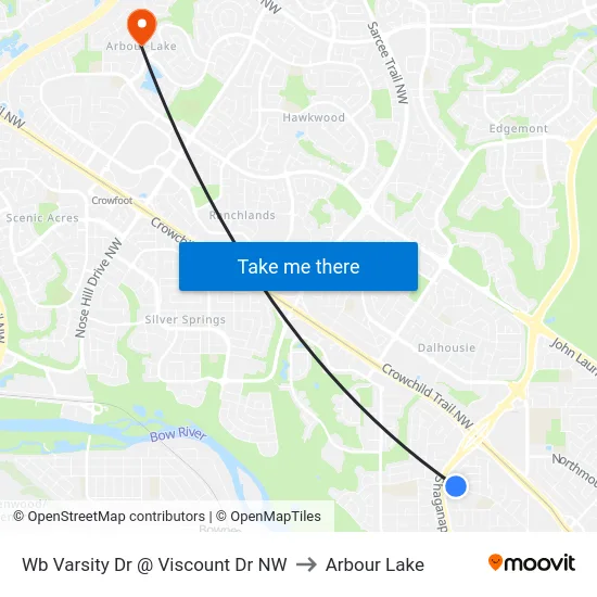 Wb Varsity Dr @ Viscount Dr NW to Arbour Lake map