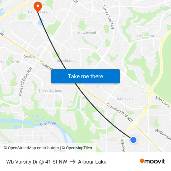 Wb Varsity Dr @ 41 St NW to Arbour Lake map