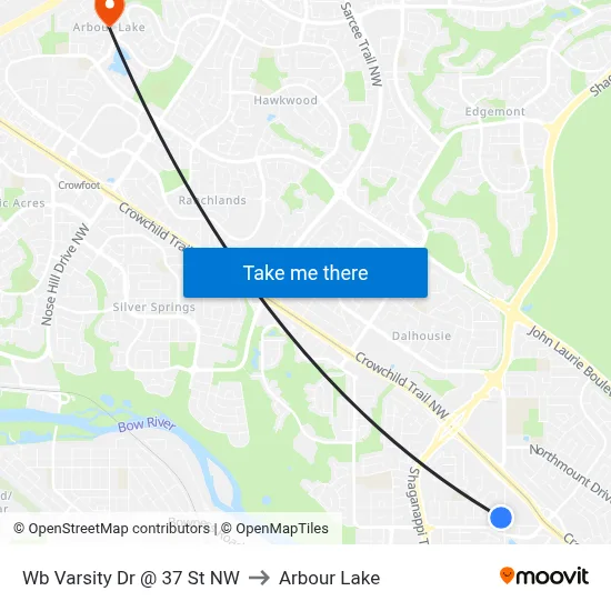 Wb Varsity Dr @ 37 St NW to Arbour Lake map
