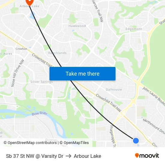 Sb 37 St NW @ Varsity Dr to Arbour Lake map