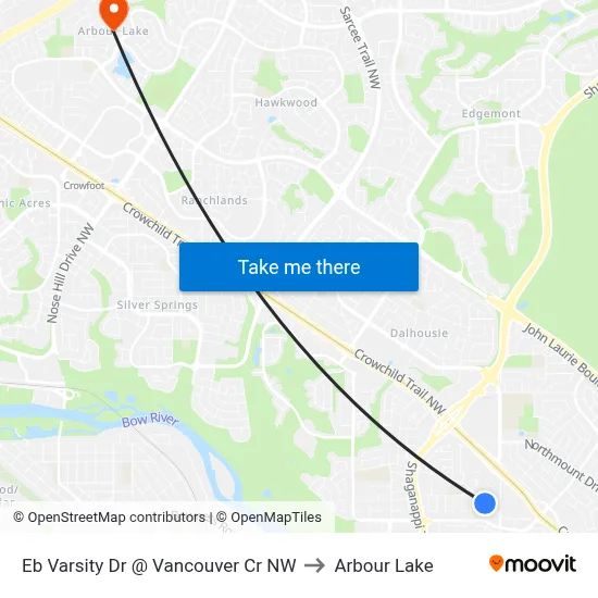 Eb Varsity Dr @ Vancouver Cr NW to Arbour Lake map