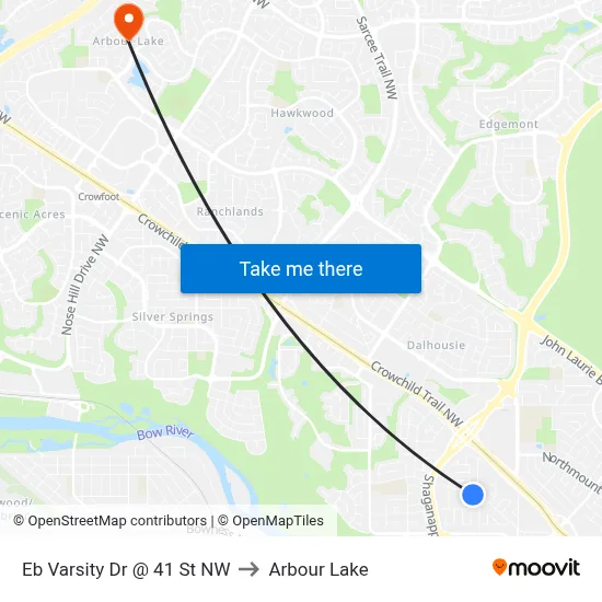 Eb Varsity Dr @ 41 St NW to Arbour Lake map