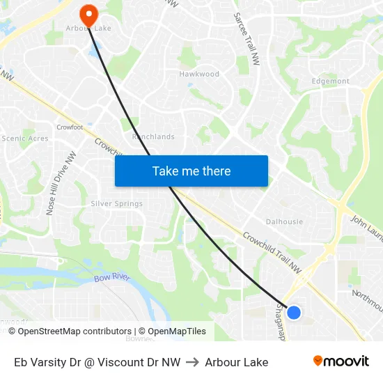 Eb Varsity Dr @ Viscount Dr NW to Arbour Lake map