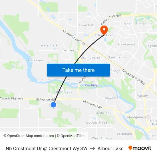 Nb Crestmont  Dr @ Crestmont Wy SW to Arbour Lake map