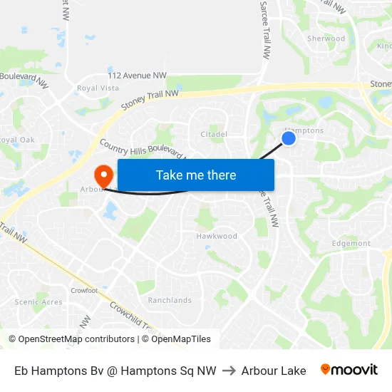 Eb Hamptons Bv @ Hamptons Sq NW to Arbour Lake map