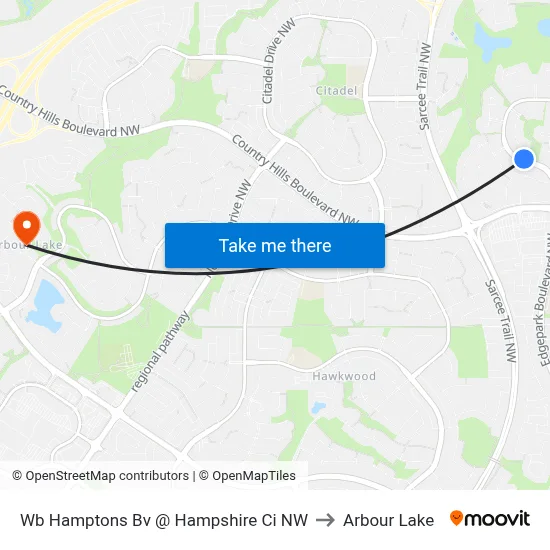 Wb Hamptons Bv @ Hampshire Ci NW to Arbour Lake map
