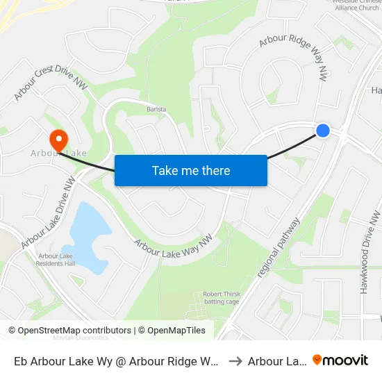 Eb Arbour Lake Wy @ Arbour Ridge Wy NW to Arbour Lake map
