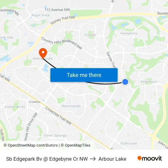 Sb Edgepark Bv @ Edgebyne Cr NW to Arbour Lake map