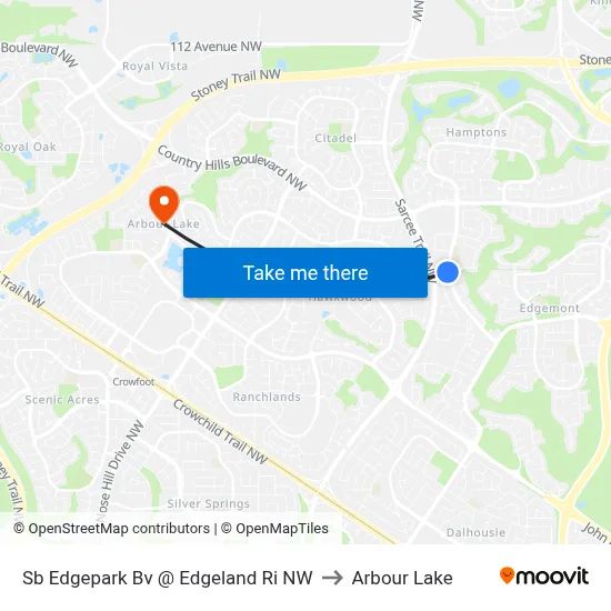 Sb Edgepark Bv @ Edgeland Ri NW to Arbour Lake map