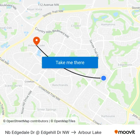 Nb Edgedale Dr @ Edgehill Dr NW to Arbour Lake map