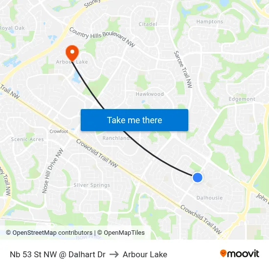 Nb 53 St NW @ Dalhart Dr to Arbour Lake map