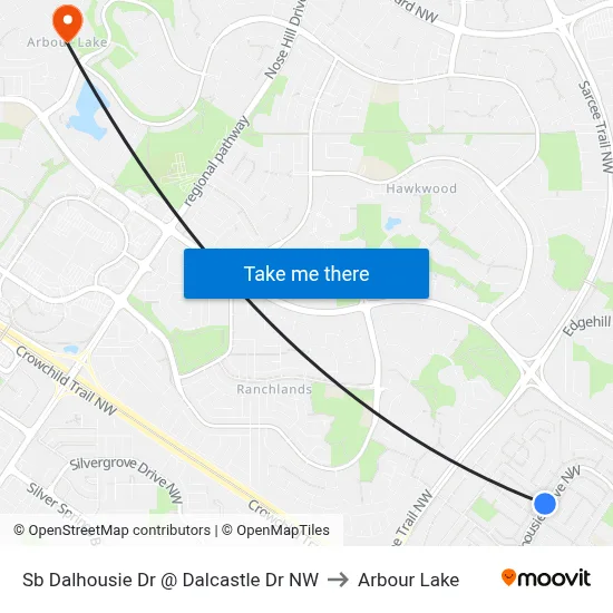 Sb Dalhousie Dr @ Dalcastle Dr NW to Arbour Lake map