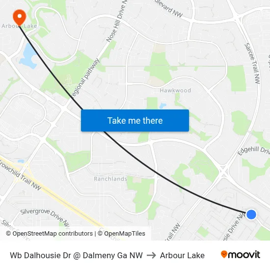 Wb Dalhousie Dr @ Dalmeny Ga NW to Arbour Lake map
