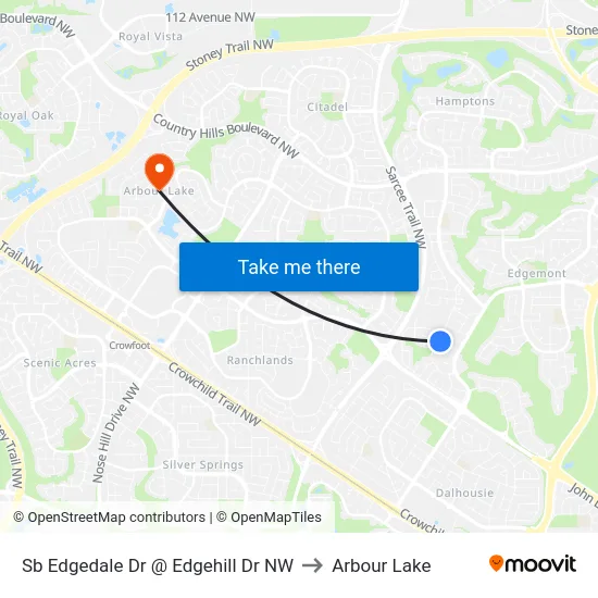 Sb Edgedale Dr @ Edgehill Dr NW to Arbour Lake map