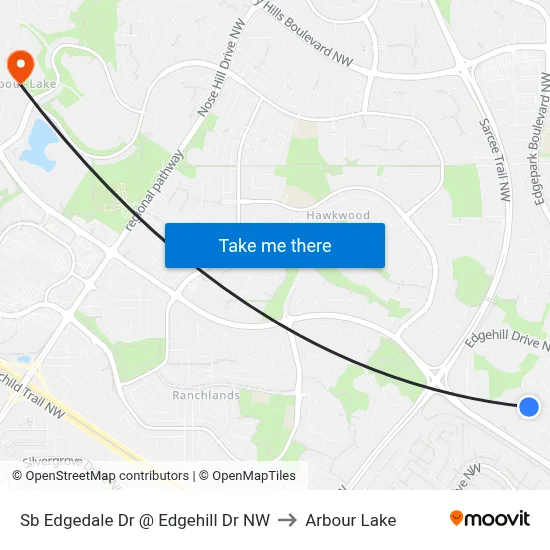 Sb Edgedale Dr @ Edgehill Dr NW to Arbour Lake map