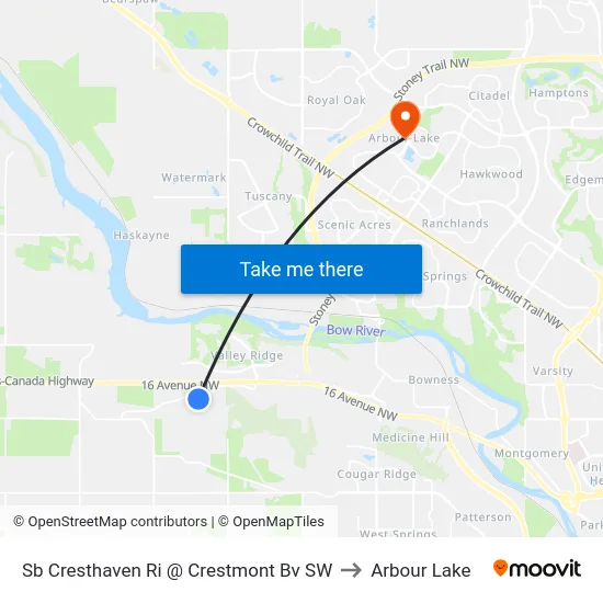 Sb Cresthaven Ri @ Crestmont Bv SW to Arbour Lake map
