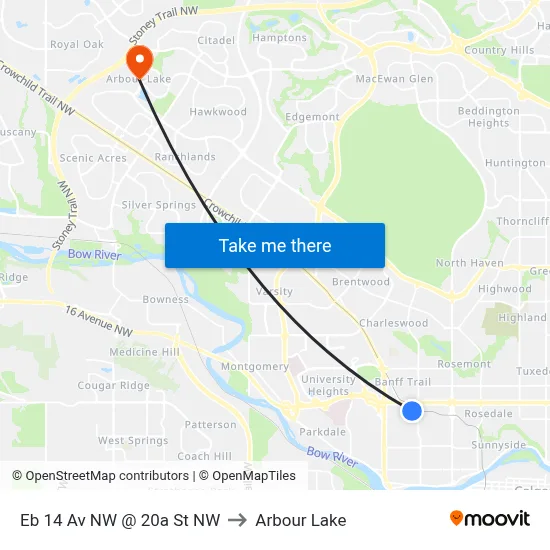 Eb 14 Av NW @ 20a St NW to Arbour Lake map
