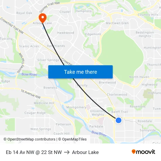 Eb 14 Av NW @ 22 St NW to Arbour Lake map