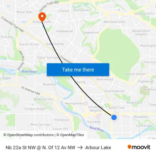 Nb 22a St NW @ N. Of 12 Av NW to Arbour Lake map