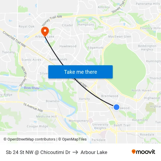 Sb 24 St NW @ Chicoutimi Dr to Arbour Lake map