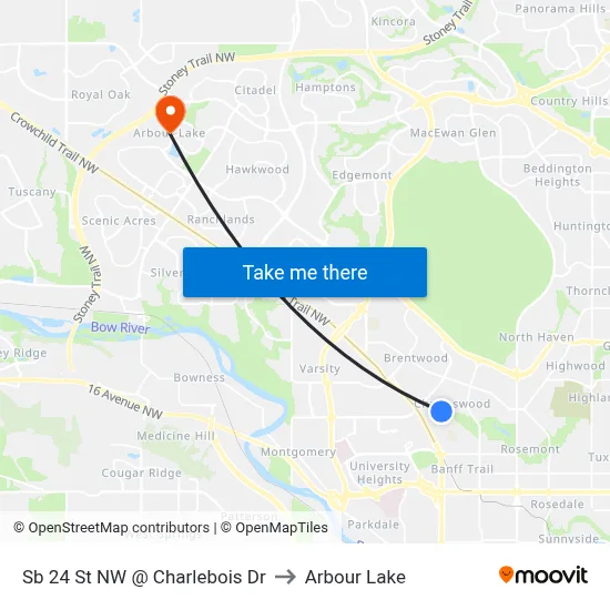 Sb 24 St NW @ Charlebois Dr to Arbour Lake map