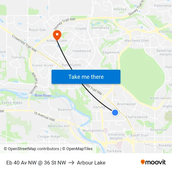 Eb 40 Av NW @ 36 St NW to Arbour Lake map