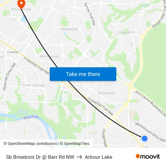 Sb Brisebois Dr @ Barr Rd NW to Arbour Lake map