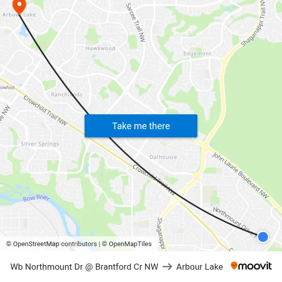 Wb Northmount Dr @ Brantford Cr NW to Arbour Lake map