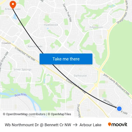 Wb Northmount Dr @ Bennett Cr NW to Arbour Lake map