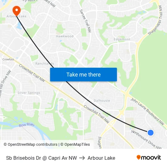 Sb Brisebois Dr @ Capri Av NW to Arbour Lake map