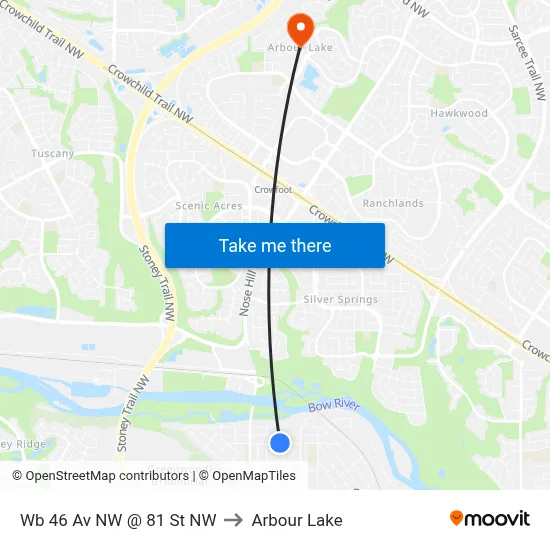 Wb 46 Av NW @ 81 St NW to Arbour Lake map