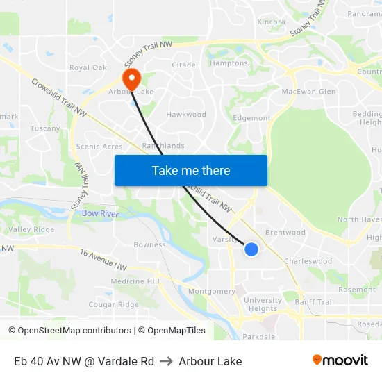 Eb 40 Av NW @ Vardale Rd to Arbour Lake map