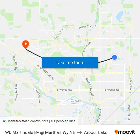 Wb Martindale Bv @ Martha's Wy NE to Arbour Lake map