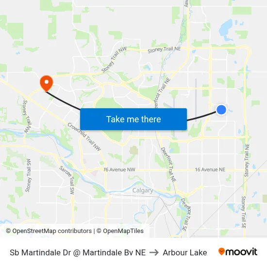Sb Martindale Dr @ Martindale Bv NE to Arbour Lake map