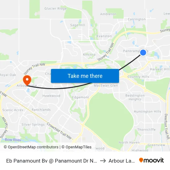 Eb Panamount Bv @ Panamount Dr NW to Arbour Lake map