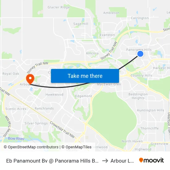 Eb Panamount Bv @ Panorama Hills Bv NW to Arbour Lake map