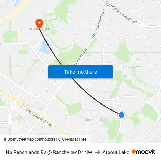 Nb Ranchlands Bv @ Ranchview Dr NW to Arbour Lake map