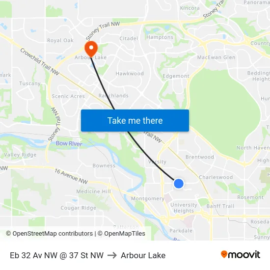 Eb 32 Av NW @ 37 St NW to Arbour Lake map