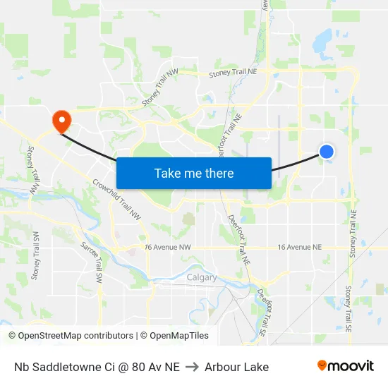 Nb Saddletowne Ci @ 80 Av NE to Arbour Lake map