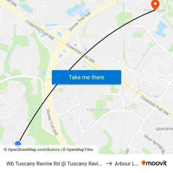 Wb Tuscany Ravine Rd @ Tuscany Ravine Tc NW to Arbour Lake map